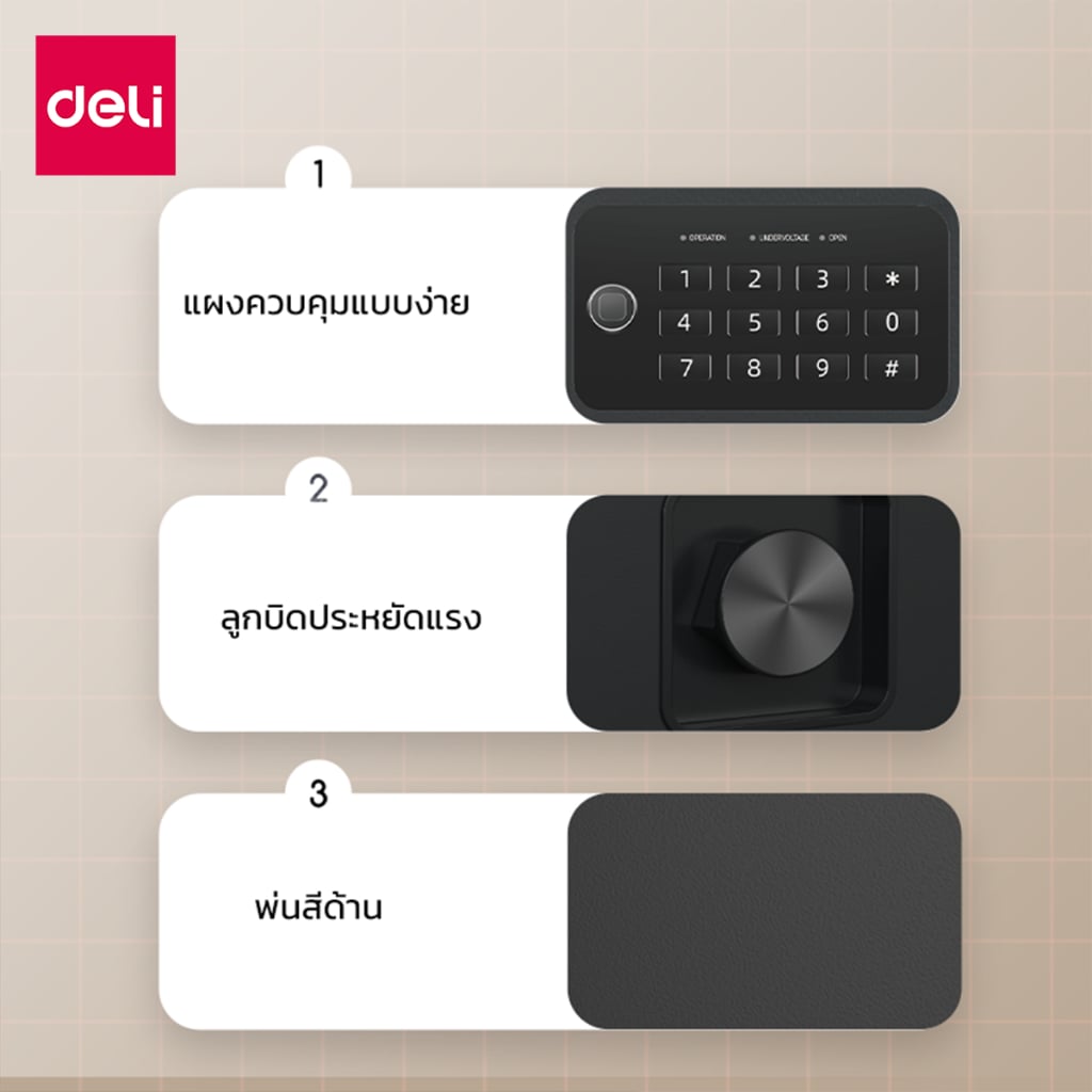 ตู้เซฟนิรภัย 12กก. DELI ET534-BK-01 ปลดล็อคด้วยรหัส 33X35X42ซม. สีดำ