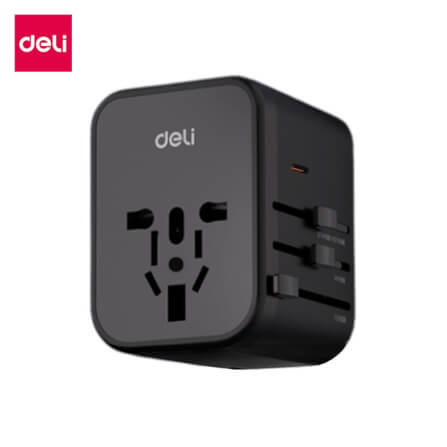 หัวแปลงปลั๊กไฟ DELI ET767-BK-01 สีดำ 2A3C-45W_0