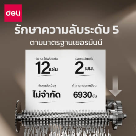 เครื่องทำลายเอกสาร 23 ลิตร DELI ET095-GR-01 สีเทา_1