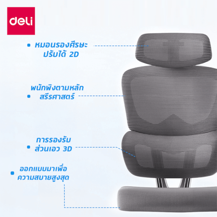 เก้าอี้สำนักงาน DELI E4978-BK-01 ปรับระดับและปรับเอนได้ สีดำ_1