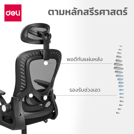 เก้าอี้ทำงาน DELI E4958-BK-01 2D รองเอวปรับได้ 3 CM สีดำ_1