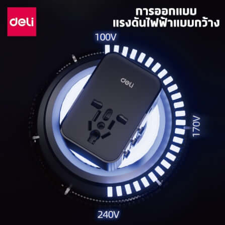 หัวแปลงปลั๊กไฟ DELI ET767-BK-01 สีดำ 2A3C-45W_3