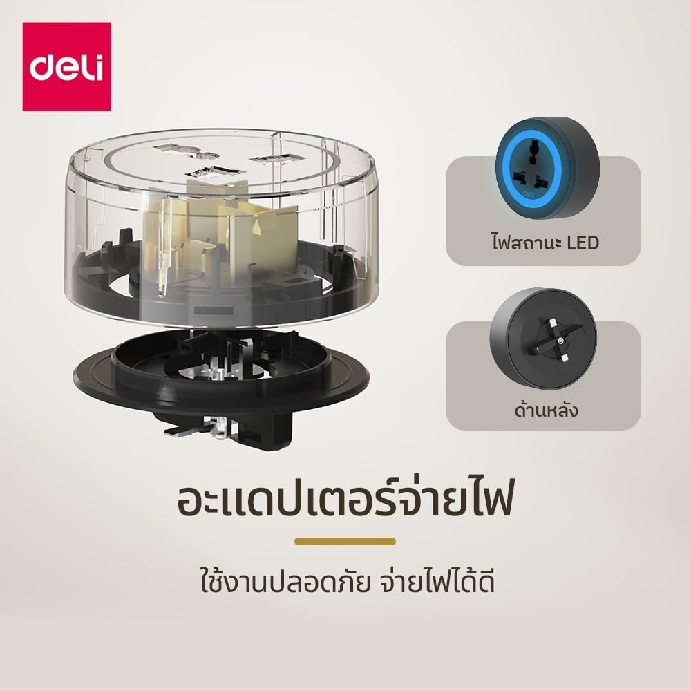 อแดปเตอร์ DELI ET889-BK-02 2500W 10A สีดำ 2ชิ้น_7