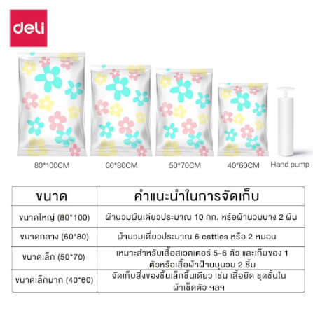 ถุงสูญญากาศ DELI VS584-MC-01 60X40 ซม. ลายดอกไม้_8
