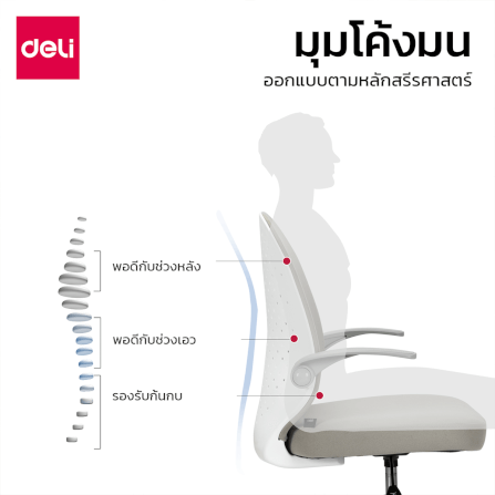 เก้าอี้ออฟฟิศ DELI E4942-WH-01 พนักพิงโค้ง สีเทา_9