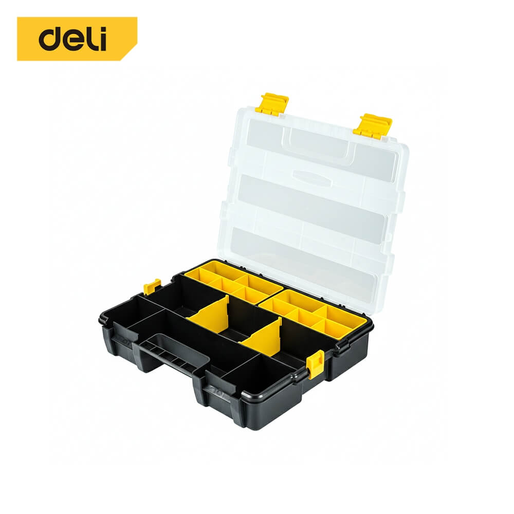 กล่องพลาสติกเก็บอุปกรณ์แบบแบ่งช่อง DELI EDL432061-BK-01 11.5 นิ้ว สีดำเหลือง