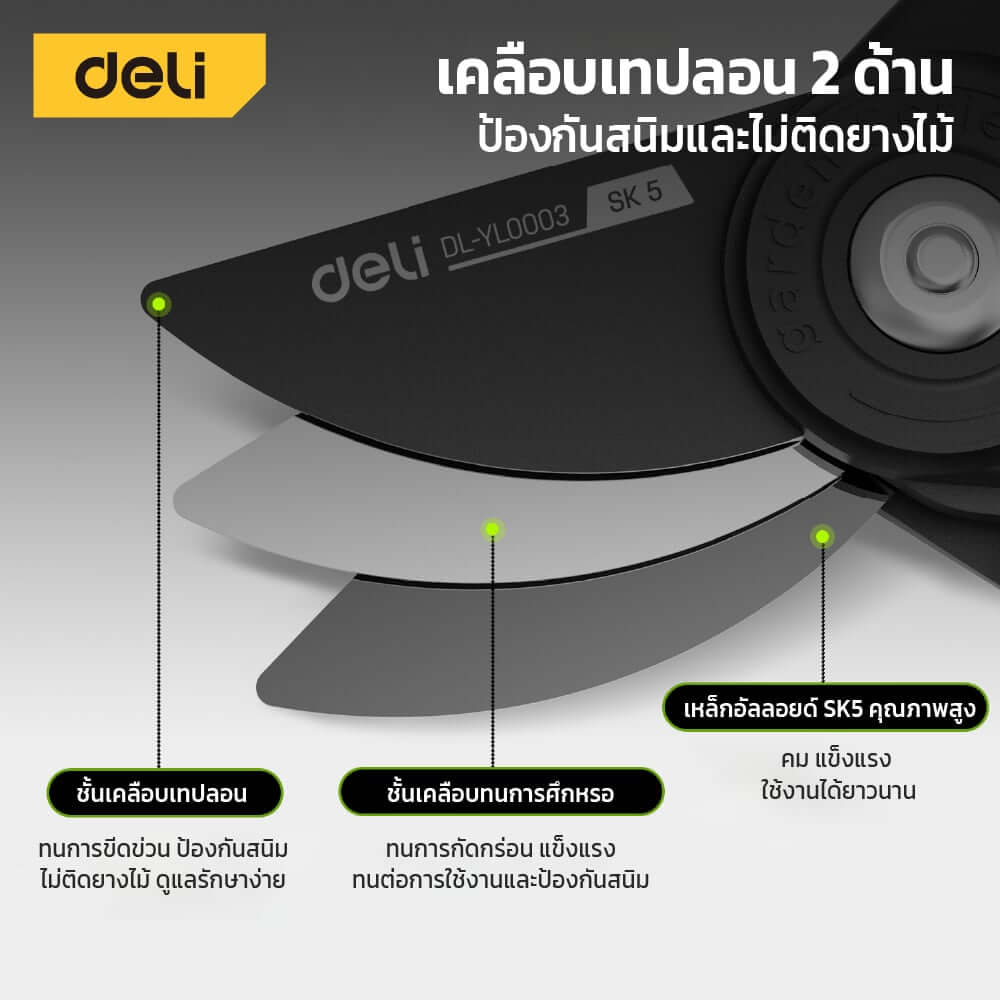 กรรไกรตัดกิ่ง DELI EDL-YL0003-GN-01 8 นิ้ว