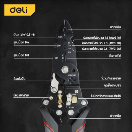 คีมปอกสายไฟ DELI EDL383014-BK-01 27IN1 8นิ้ว_3