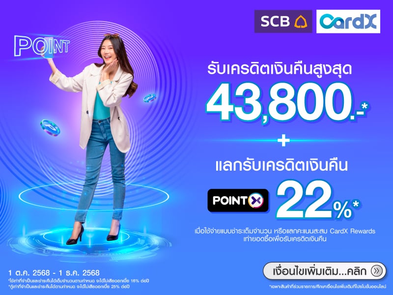 บัตรเครดิต CardX รับเครดิตเงินคืนรวมสูงสุด 43,800.-*