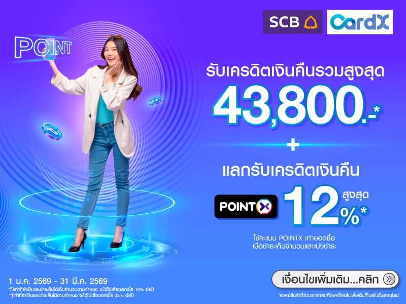 บัตรเครดิต CardX รับเครดิตเงินคืนรวมสูงสุด 43,800.-*