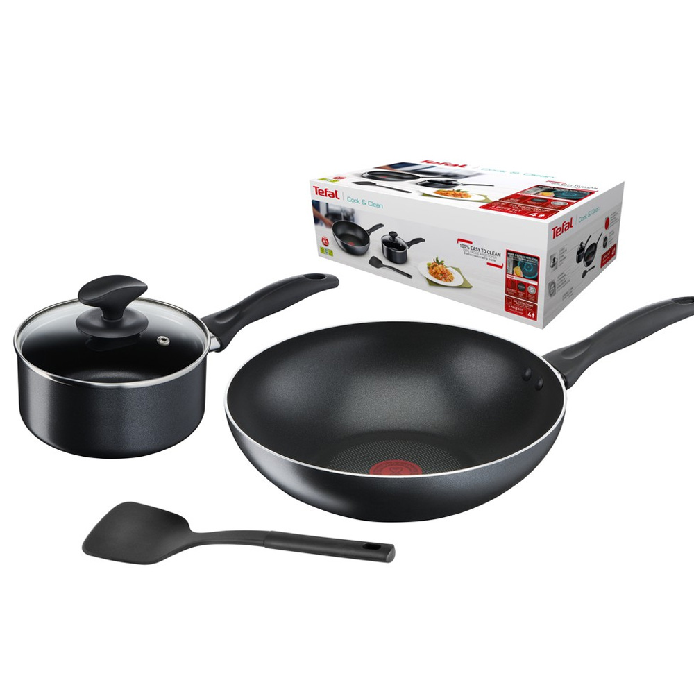 TEFAL COOKWARE COOK AND CLEAN SET 4PCS FRYPAN 28 CM AND POT WITH LID 16 CM B225S4
